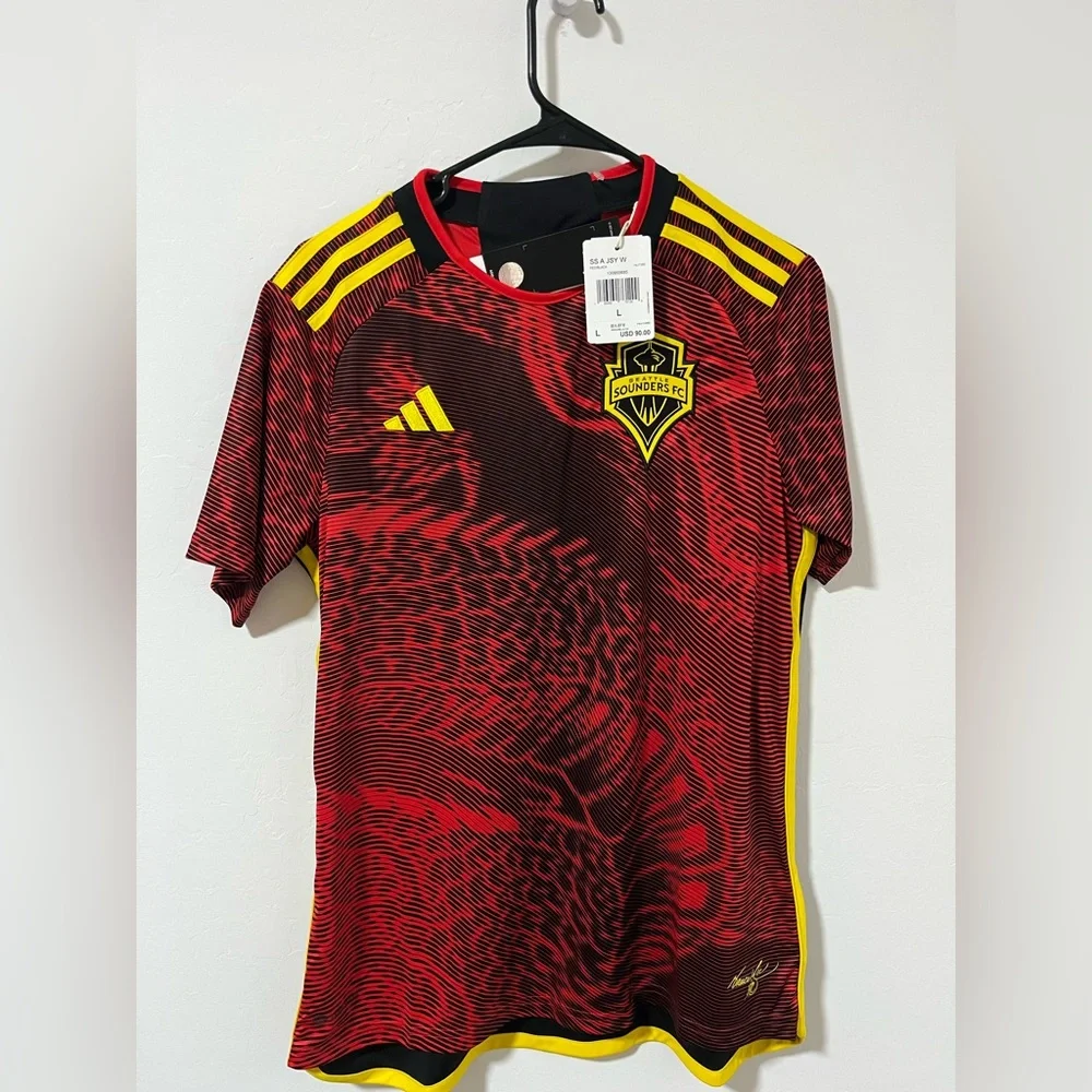 New Adidas Seattle Sounders FC Bruce Lee Soccer Jersey Womens Black Red HU1380 - Picture 6 of 9
